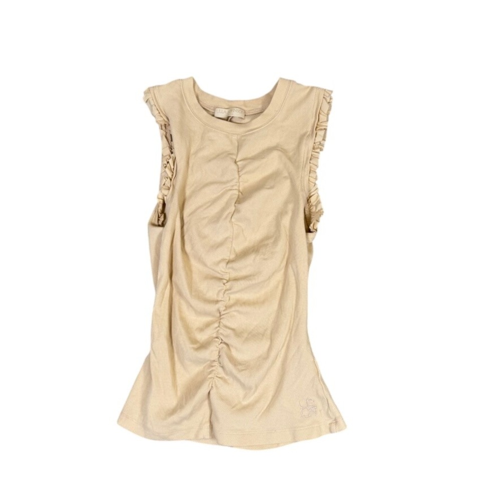 Ulla Johnson Beige Ribbed Ruched Sleeveless Ruffle Tank Top Size M